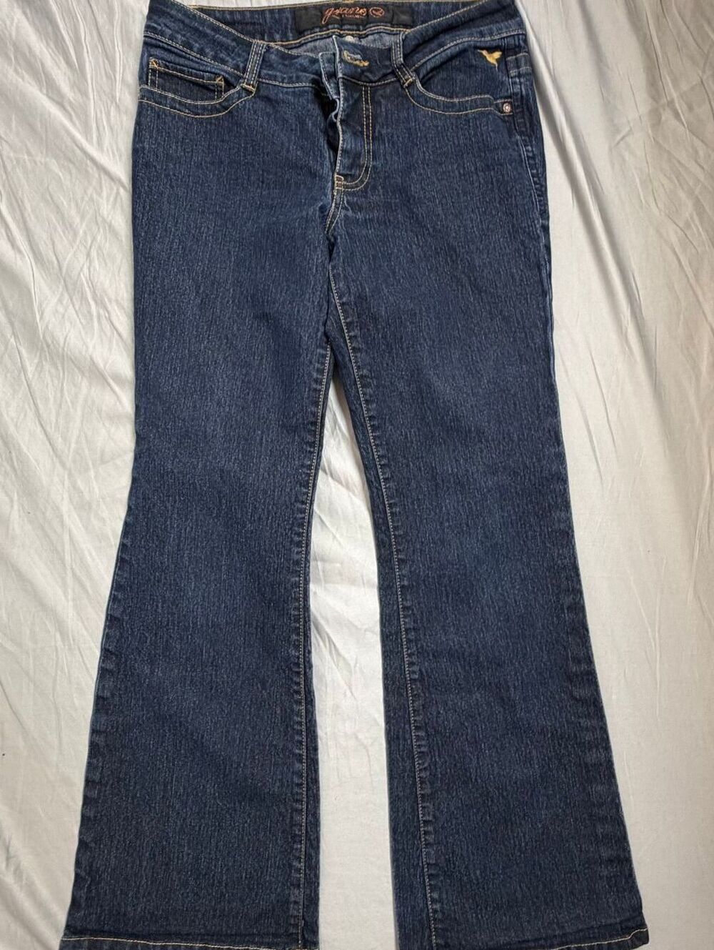 Y2K Grane Women's Dark Blue Bootcut Jeans with Embroidered Back Pockets Size 8